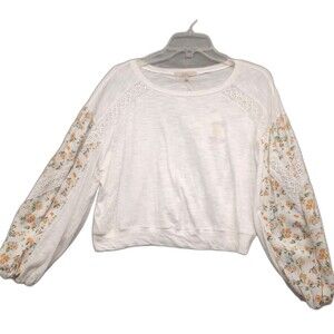 Chelsea & Violet Women Sz S Boho White Floral Lace Long Sleeve Crop Blouse NWT